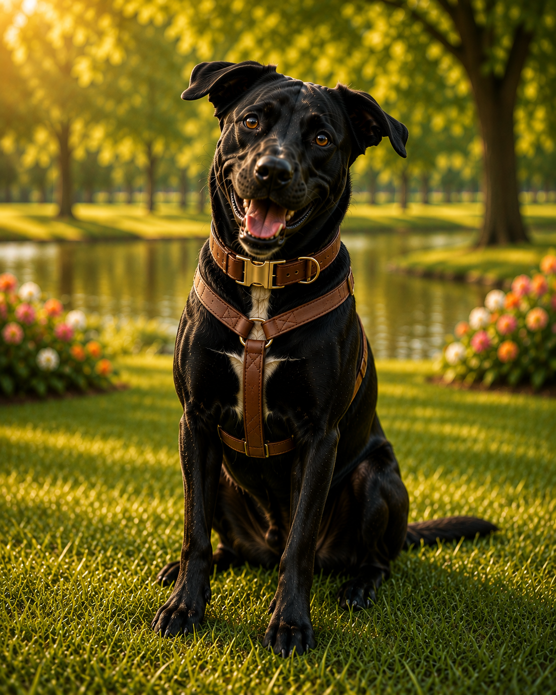 Benny, a black dog with a white chest, wrapped in a yellow towel
